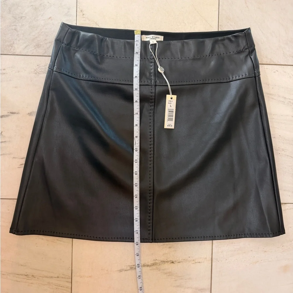 Max Studio Black Faux Leather Skirt L - Picture 7 of 8
